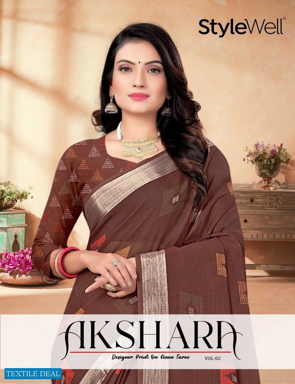 Stylewell Akshara Vol-1 And 2 Wholesale Digital Print With Linen Sarees