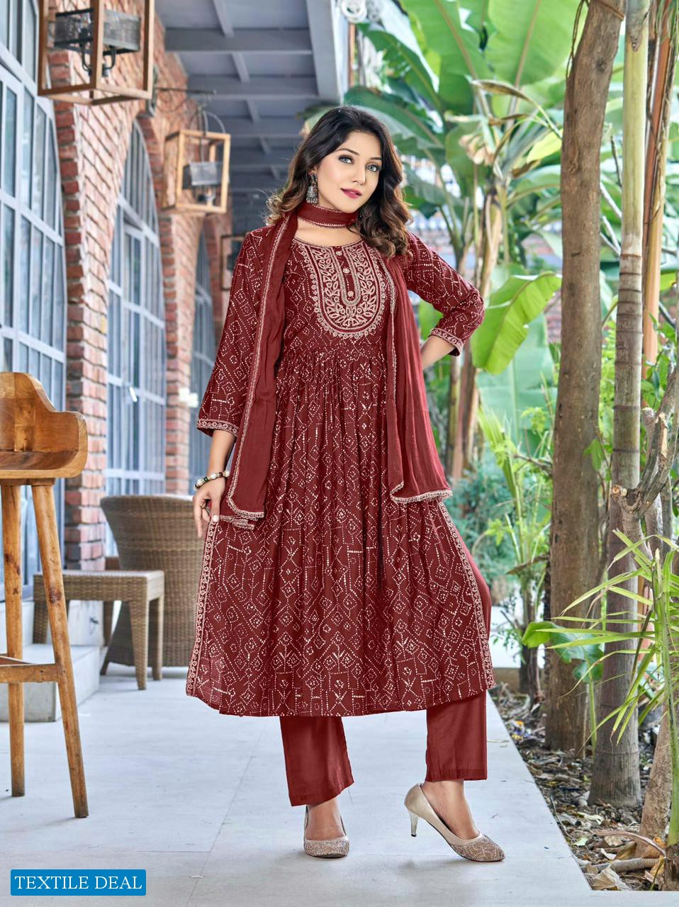 OSSM Mannat Wholesale Chanderi Modal Foil Print Kurti And Chander Bottom And Chinon Dupatta