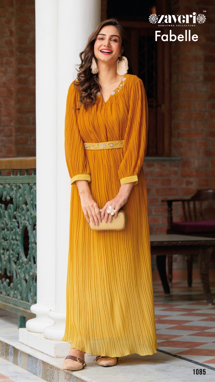 Zaveri Fabelle Wholesale Georgette With Crushed And Hand Work With Inner Gowns