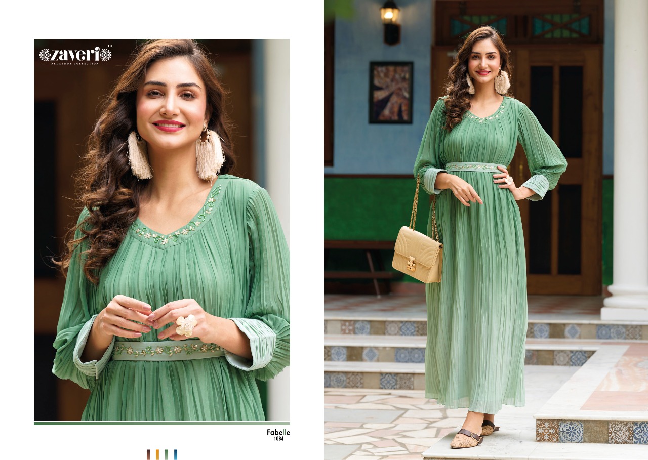 Zaveri Fabelle Wholesale Georgette With Crushed And Hand Work With Inner Gowns