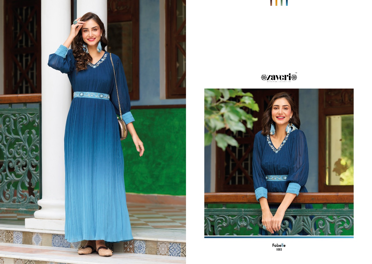 Zaveri Fabelle Wholesale Georgette With Crushed And Hand Work With Inner Gowns