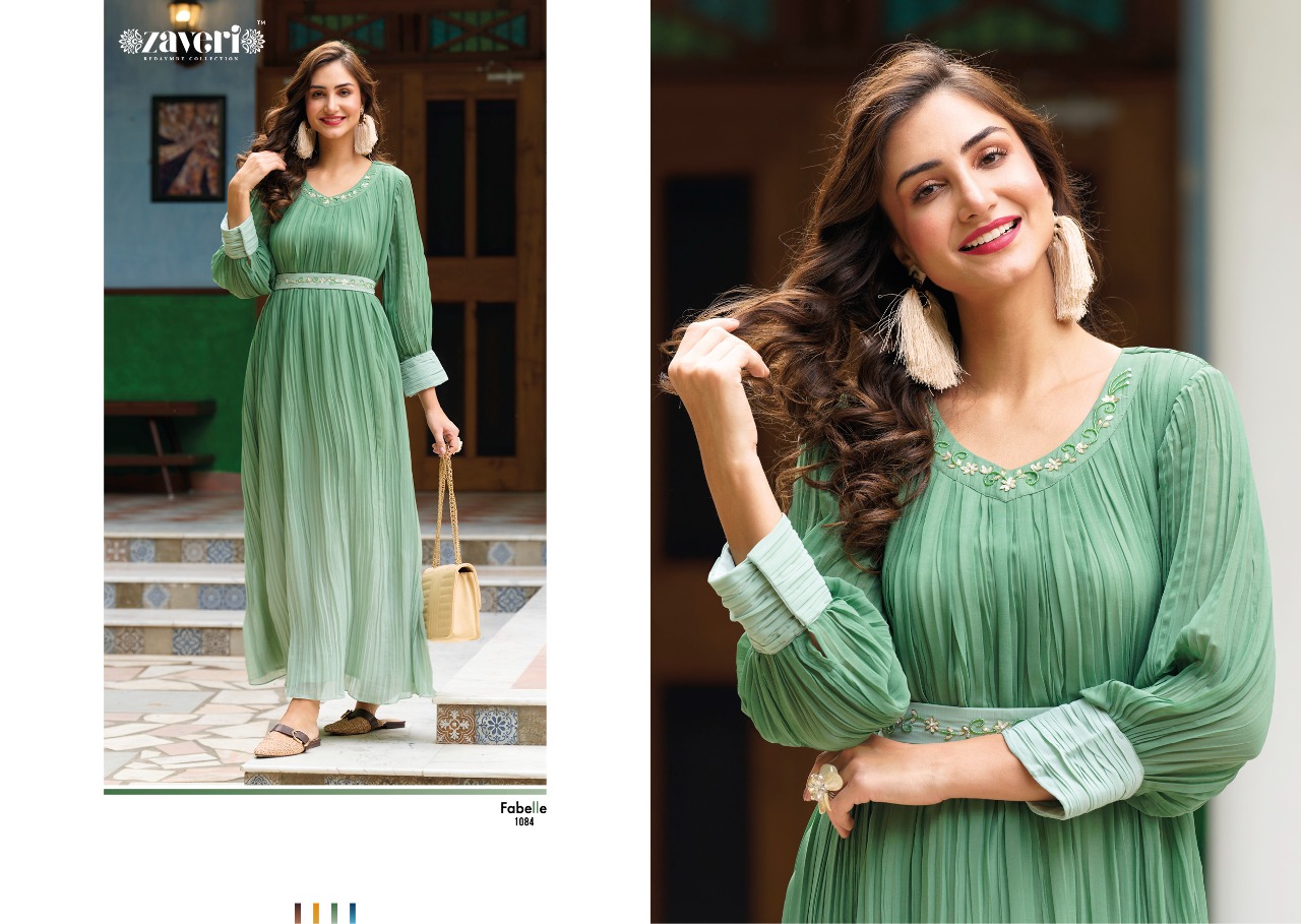 Zaveri Fabelle Wholesale Georgette With Crushed And Hand Work With Inner Gowns