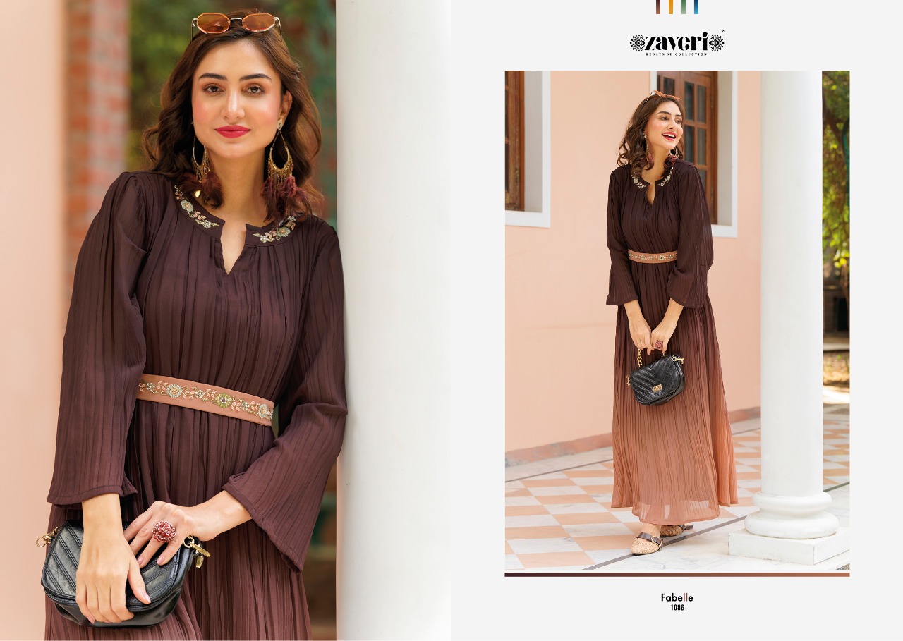 Zaveri Fabelle Wholesale Georgette With Crushed And Hand Work With Inner Gowns