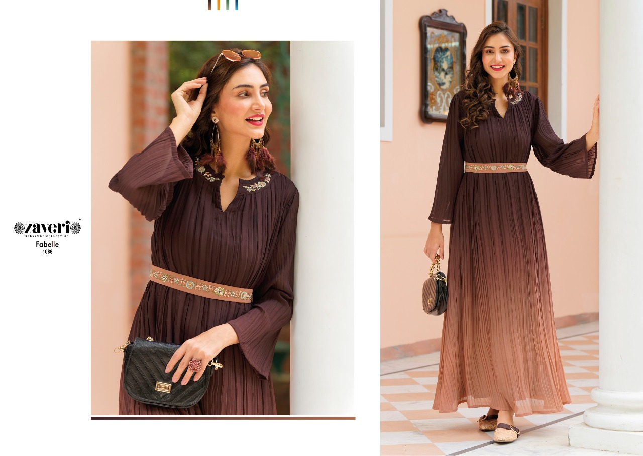 Zaveri Fabelle Wholesale Georgette With Crushed And Hand Work With Inner Gowns