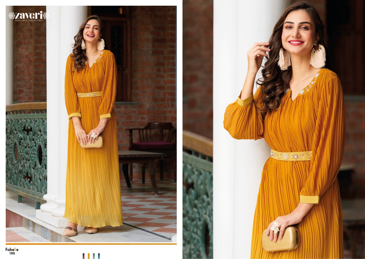 Zaveri Fabelle Wholesale Georgette With Crushed And Hand Work With Inner Gowns