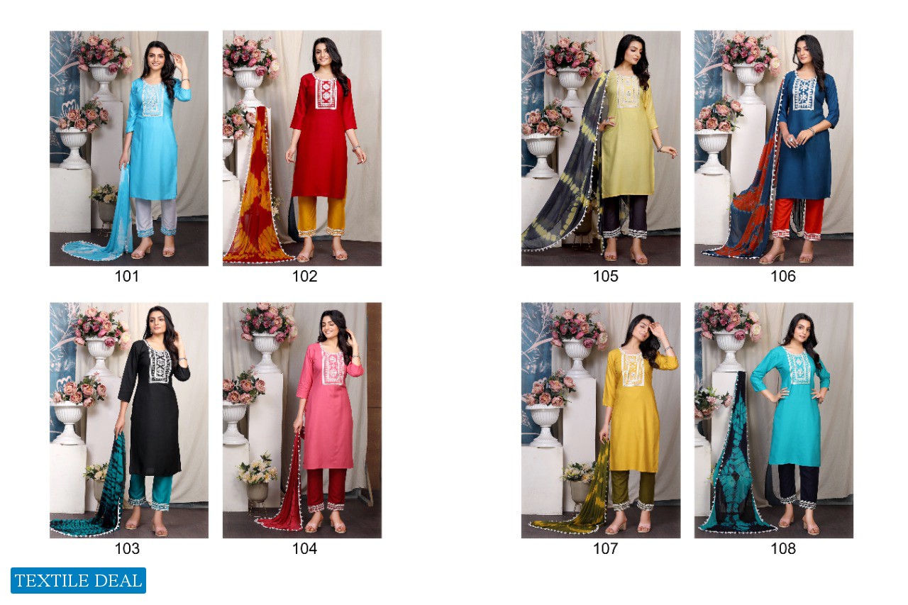 Master Soch Wholesale Readymade Reyon Work Kurti Pant And Dupatta