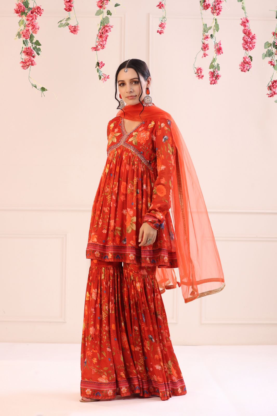 Hiva Orange Colour 3 Piece Designer Readymade Collection