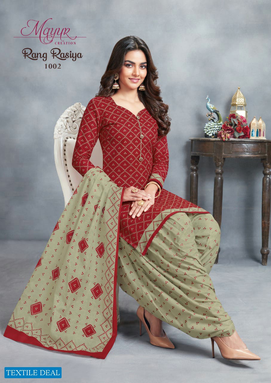 Mayur Rang Rasiya Vol-1 Wholesale Pure Cotton Patiyala Dress Material