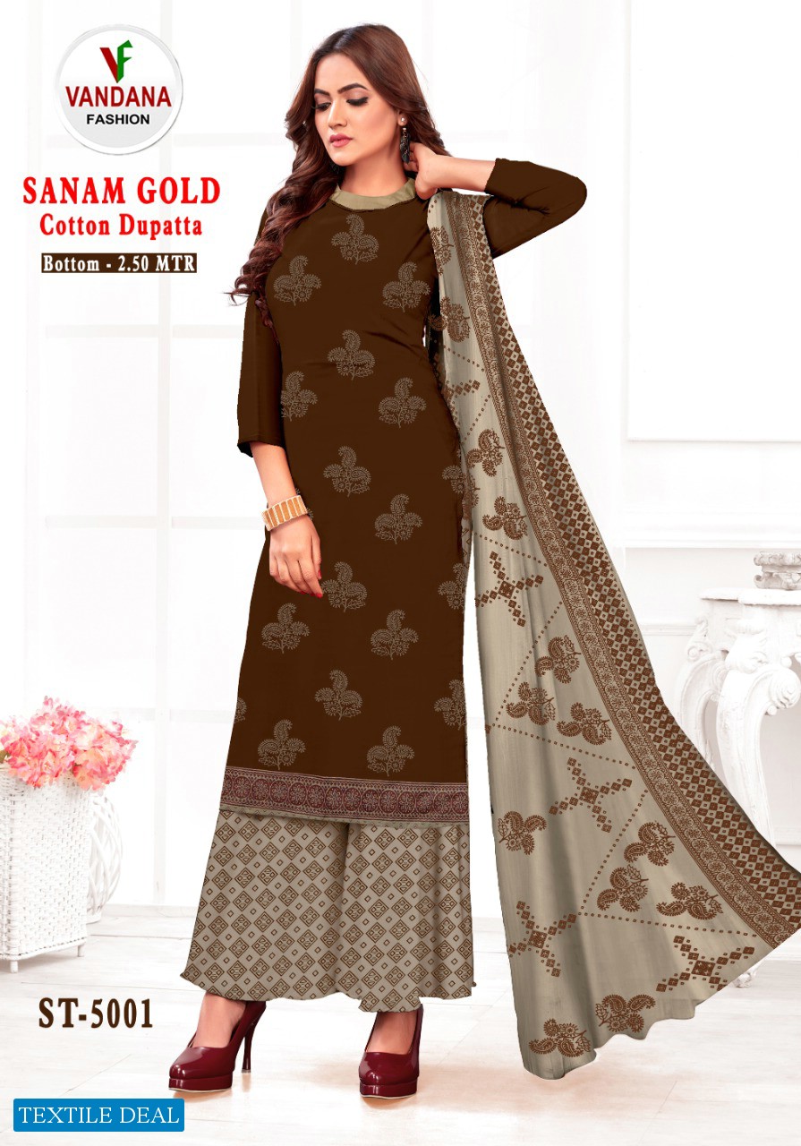 Vandana Sanam Gold Vol-5 Wholesale Cotton Dupatta Dress Material