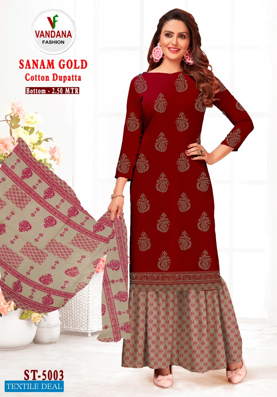 Vandana Sanam Gold Vol-5 Wholesale Cotton Dupatta Dress Material