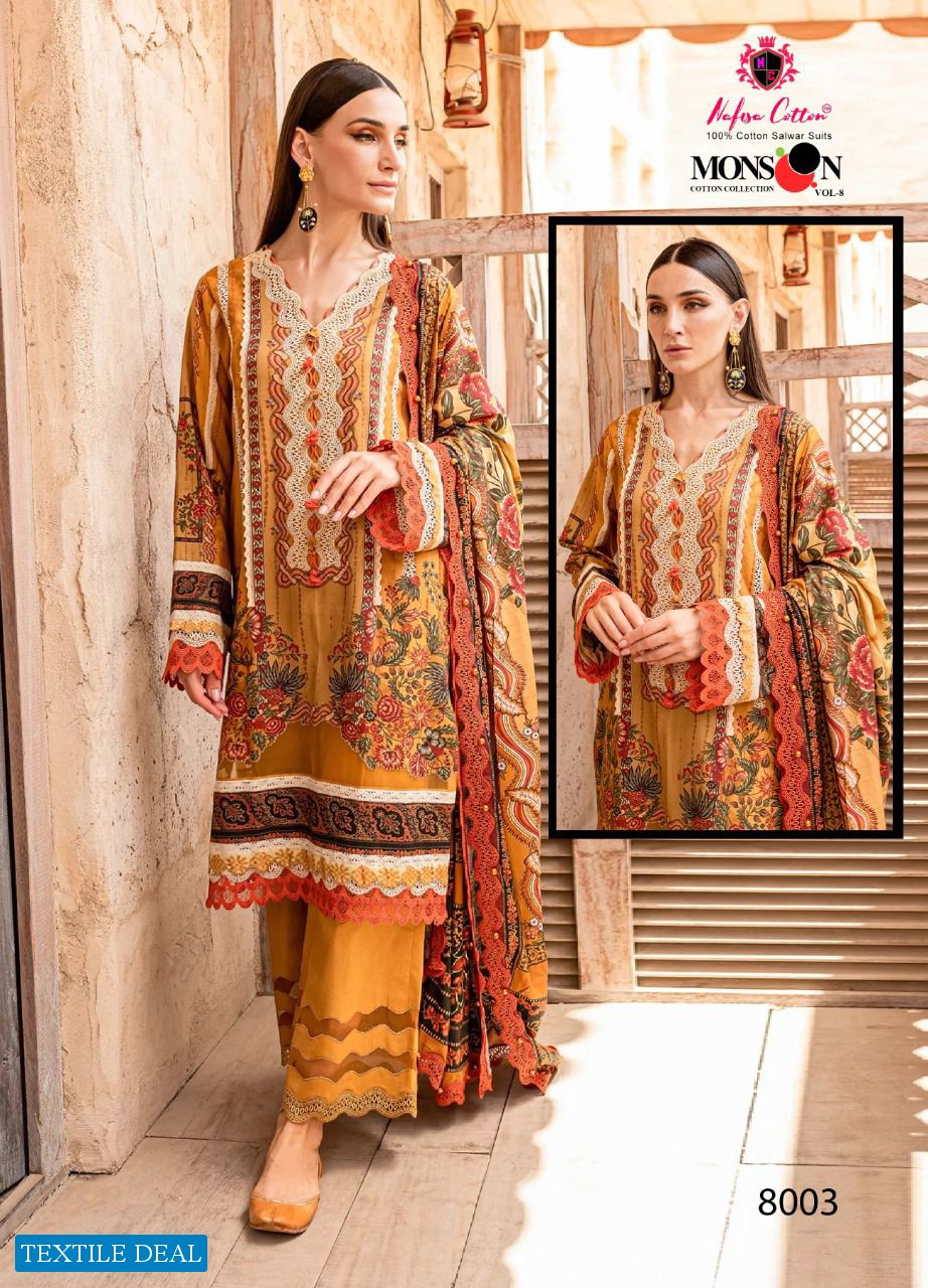 Nafisa Monsoon Vol-8 Wholesale Pure Cotton Printed Dress Material