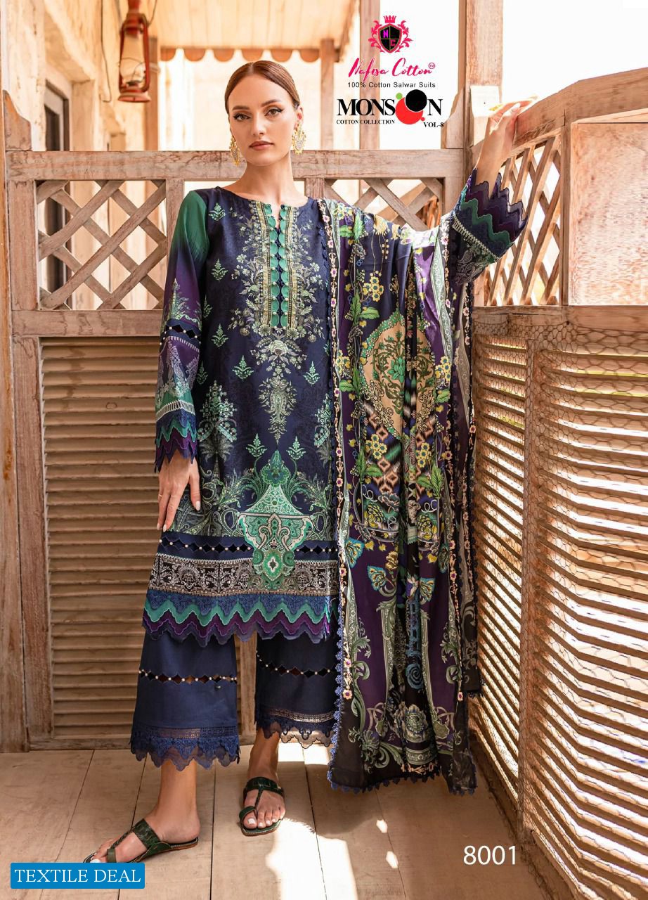Nafisa Monsoon Vol-8 Wholesale Pure Cotton Printed Dress Material