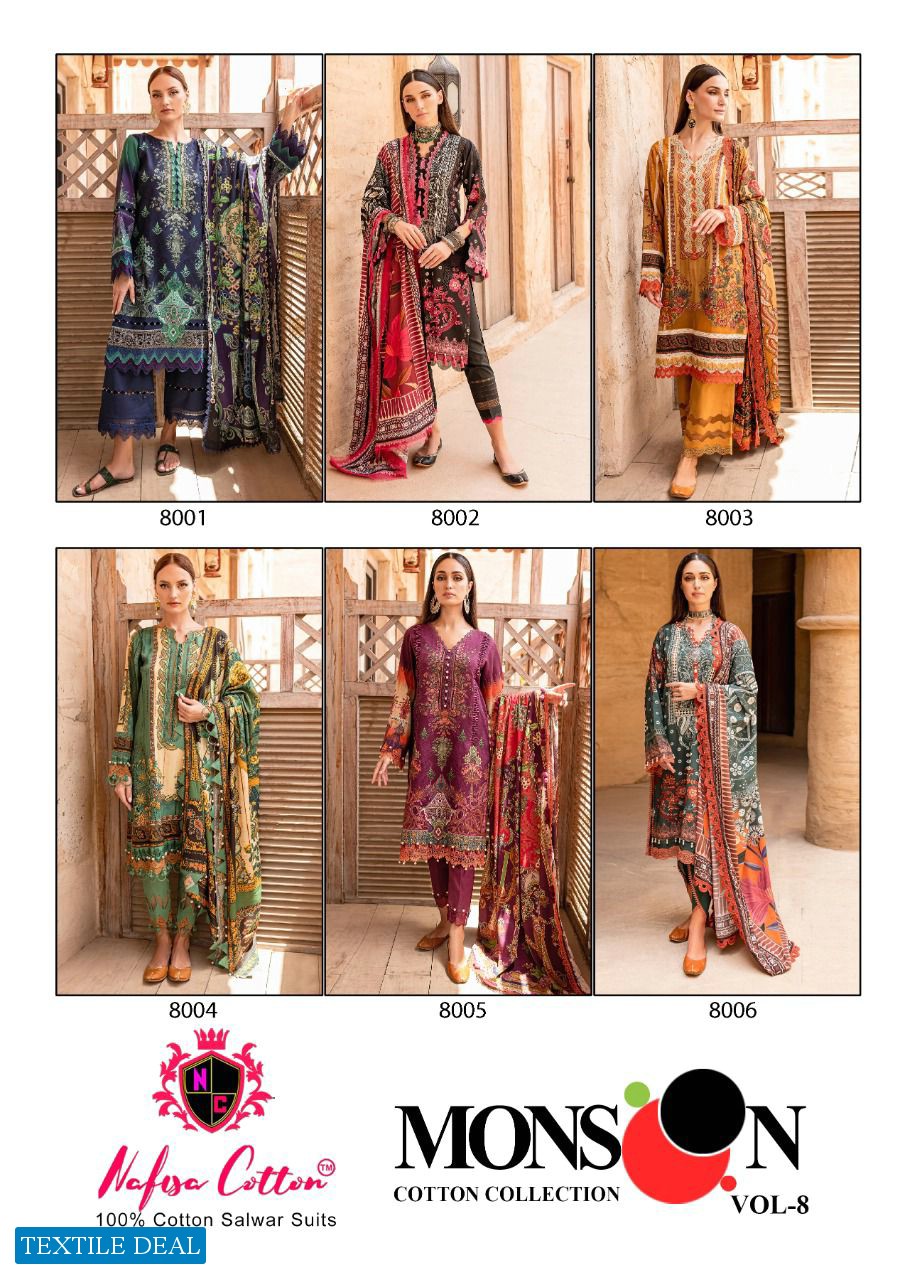 Nafisa Monsoon Vol-8 Wholesale Pure Cotton Printed Dress Material