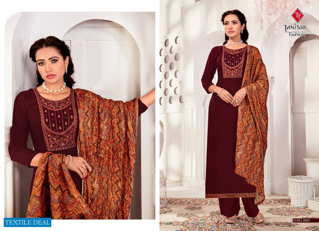 Tanishk Azeera Wholesale Reyon Slub And Siroski Diamond Work Dress Material