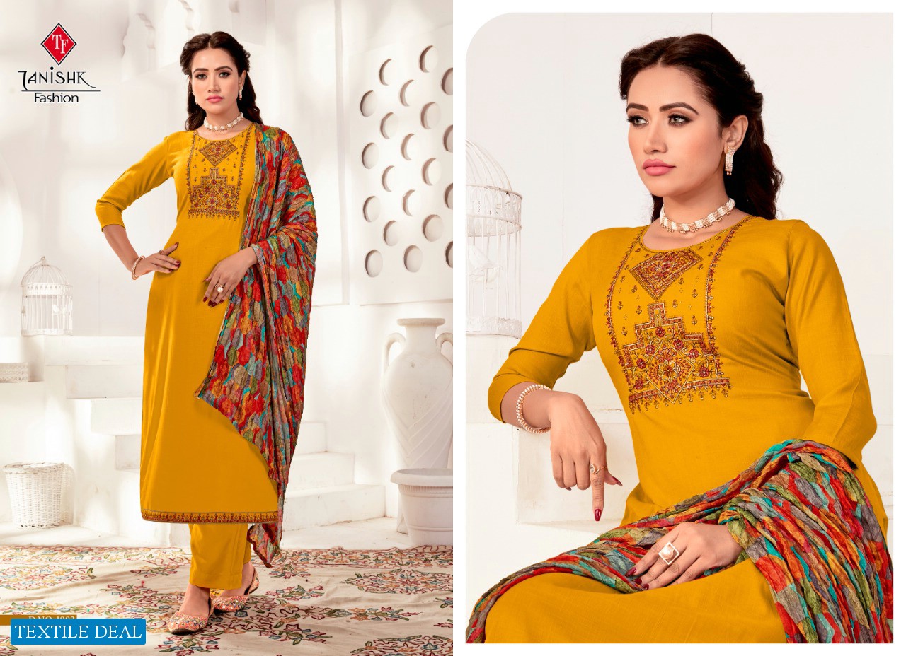 Tanishk Azeera Wholesale Reyon Slub And Siroski Diamond Work Dress Material