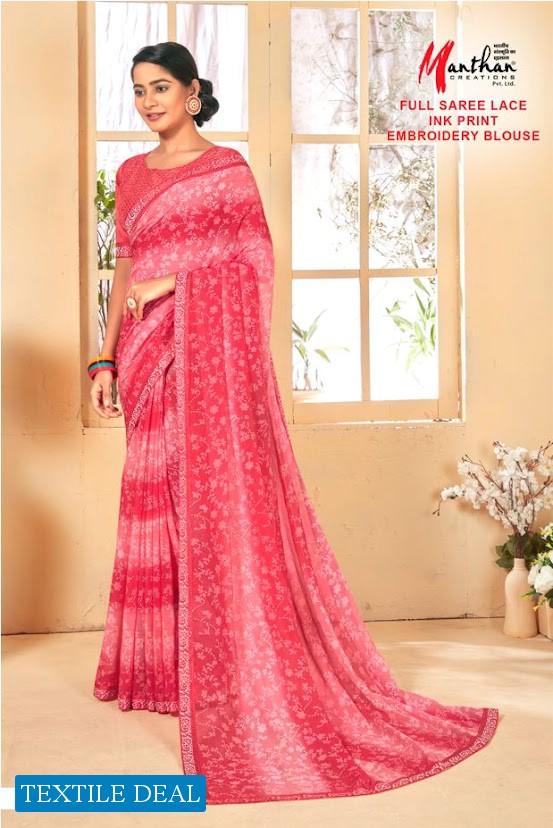 Manthan Sukhmani Wholesale Full Saree Lace Ink Print Embroidery Blouse Sarees