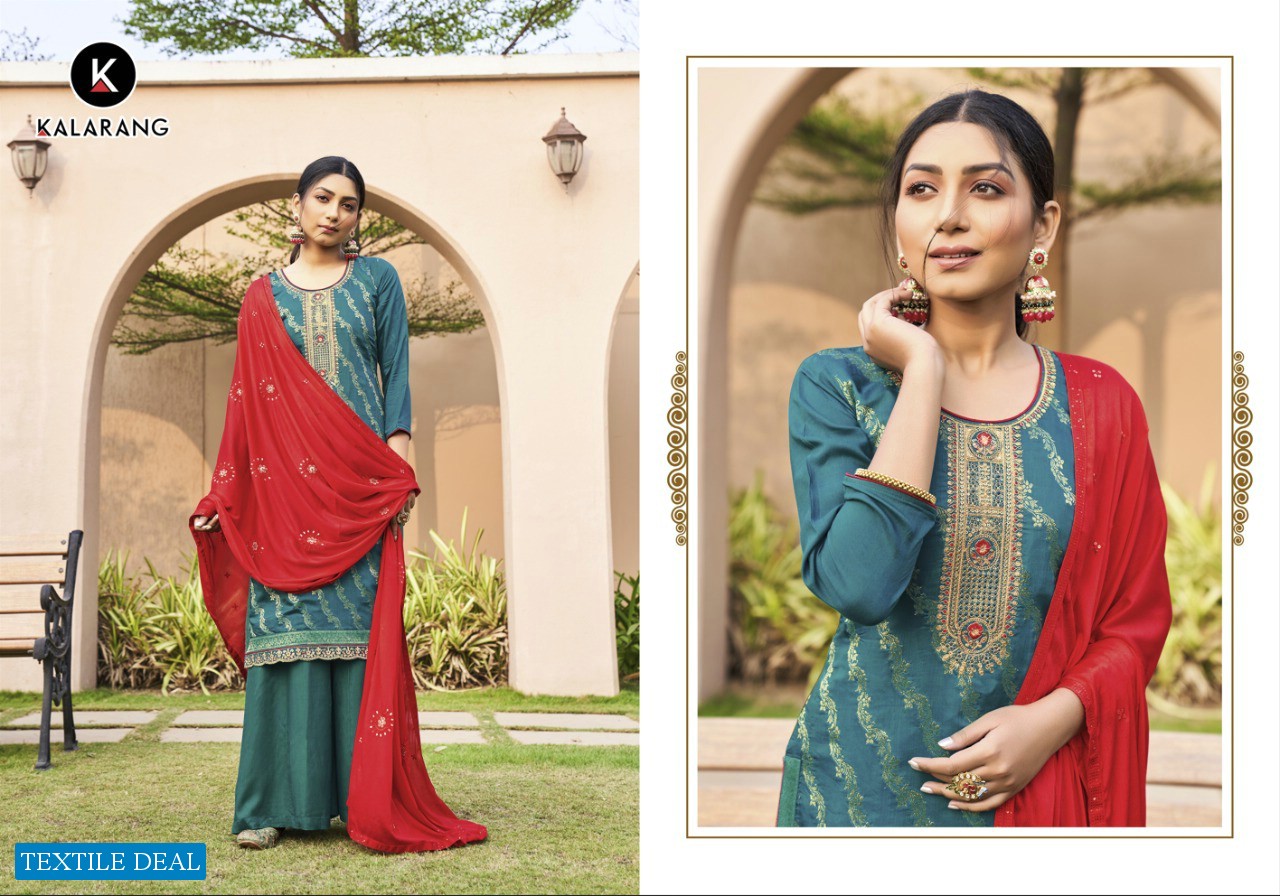 Kalarang Divyanka Wholesale Pure Muslin Dola Jacquard With Work Dress Material