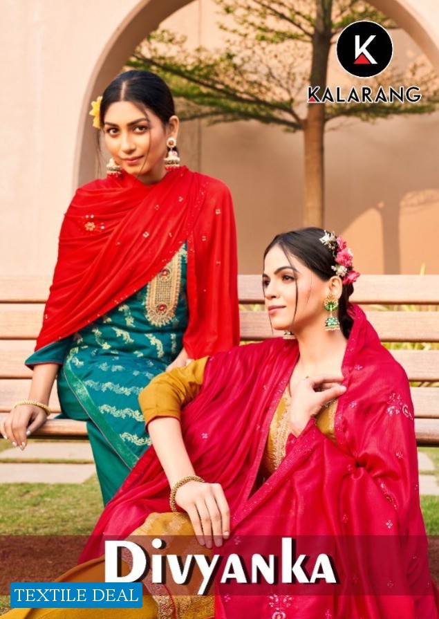 Kalarang Divyanka Wholesale Pure Muslin Dola Jacquard With Work Dress Material