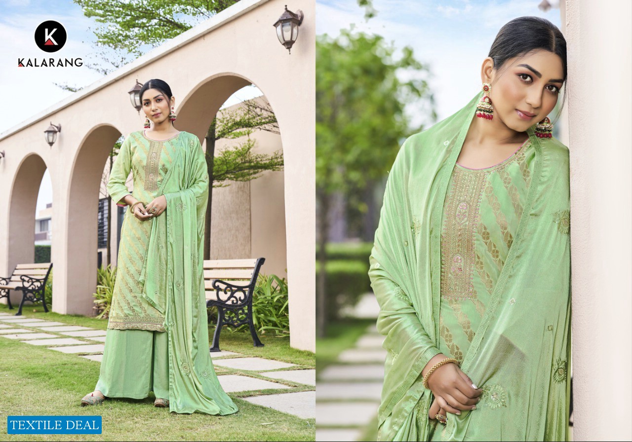 Kalarang Divyanka Wholesale Pure Muslin Dola Jacquard With Work Dress Material