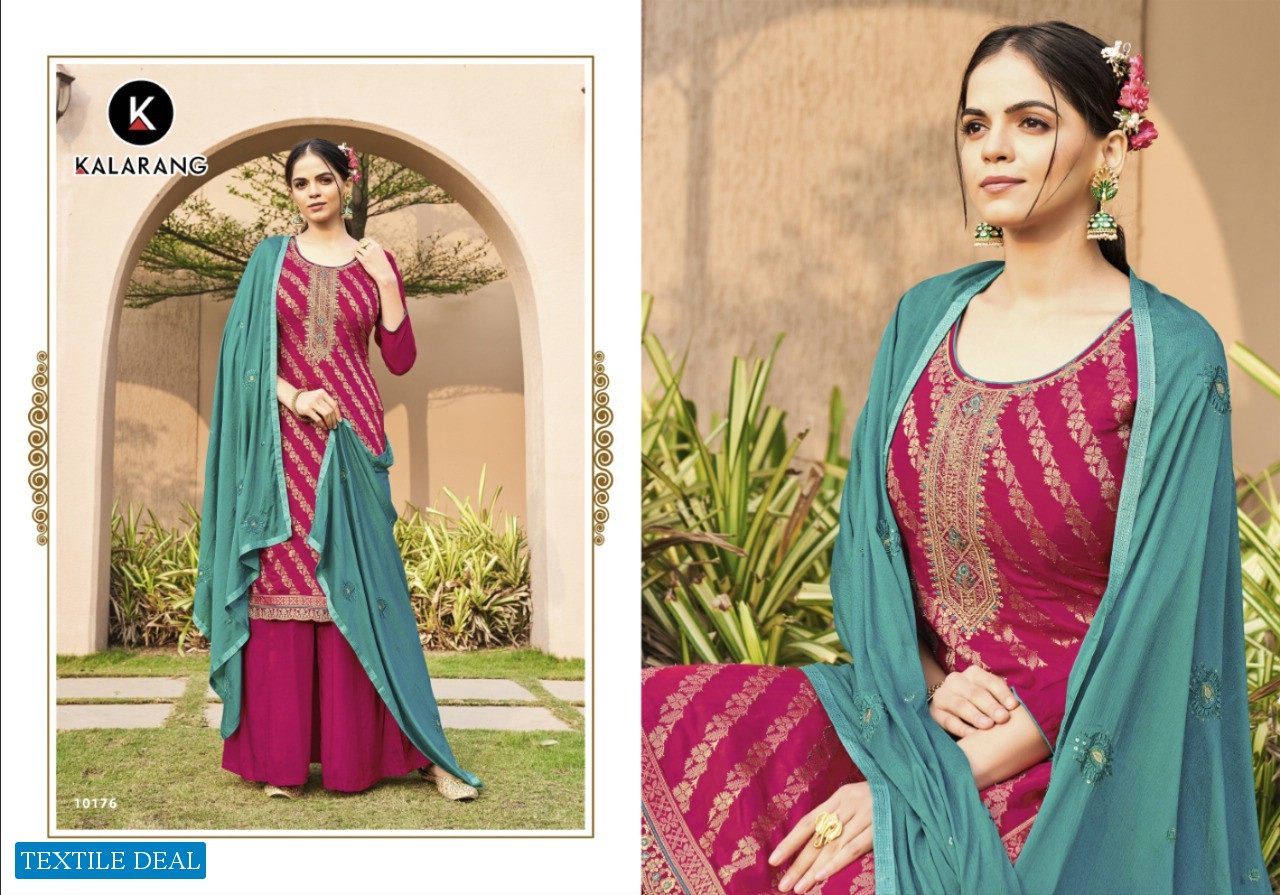 Kalarang Divyanka Wholesale Pure Muslin Dola Jacquard With Work Dress Material