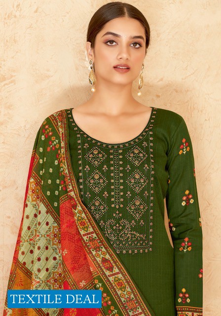 Suryajyoti Qurbat Vol-1 Wholesale Satin Cotton Neck Work And Swaroski Dress Material