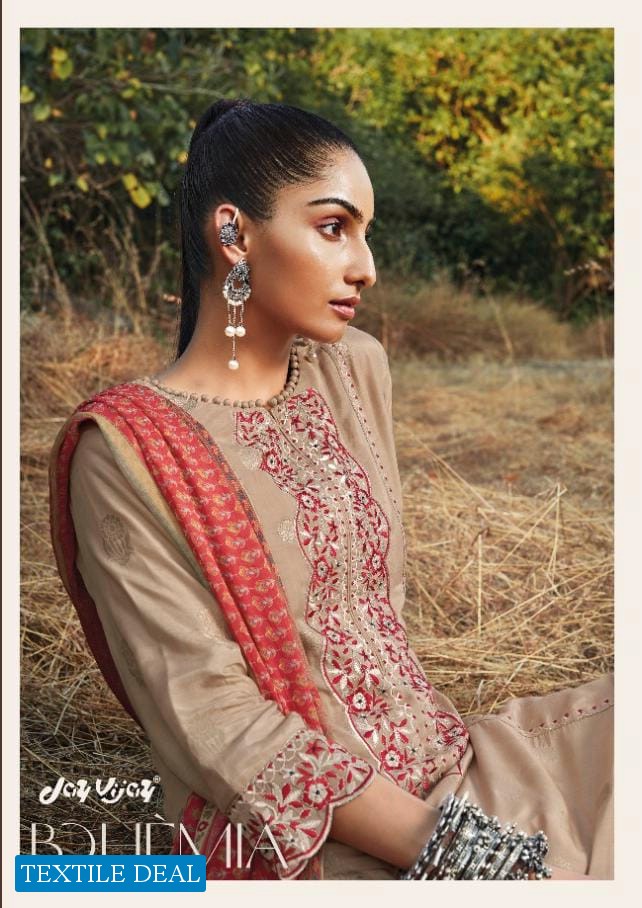 Jay Vijay Bohemia Wholesale Pure Moga Silk Jacquard Work Designer Suits