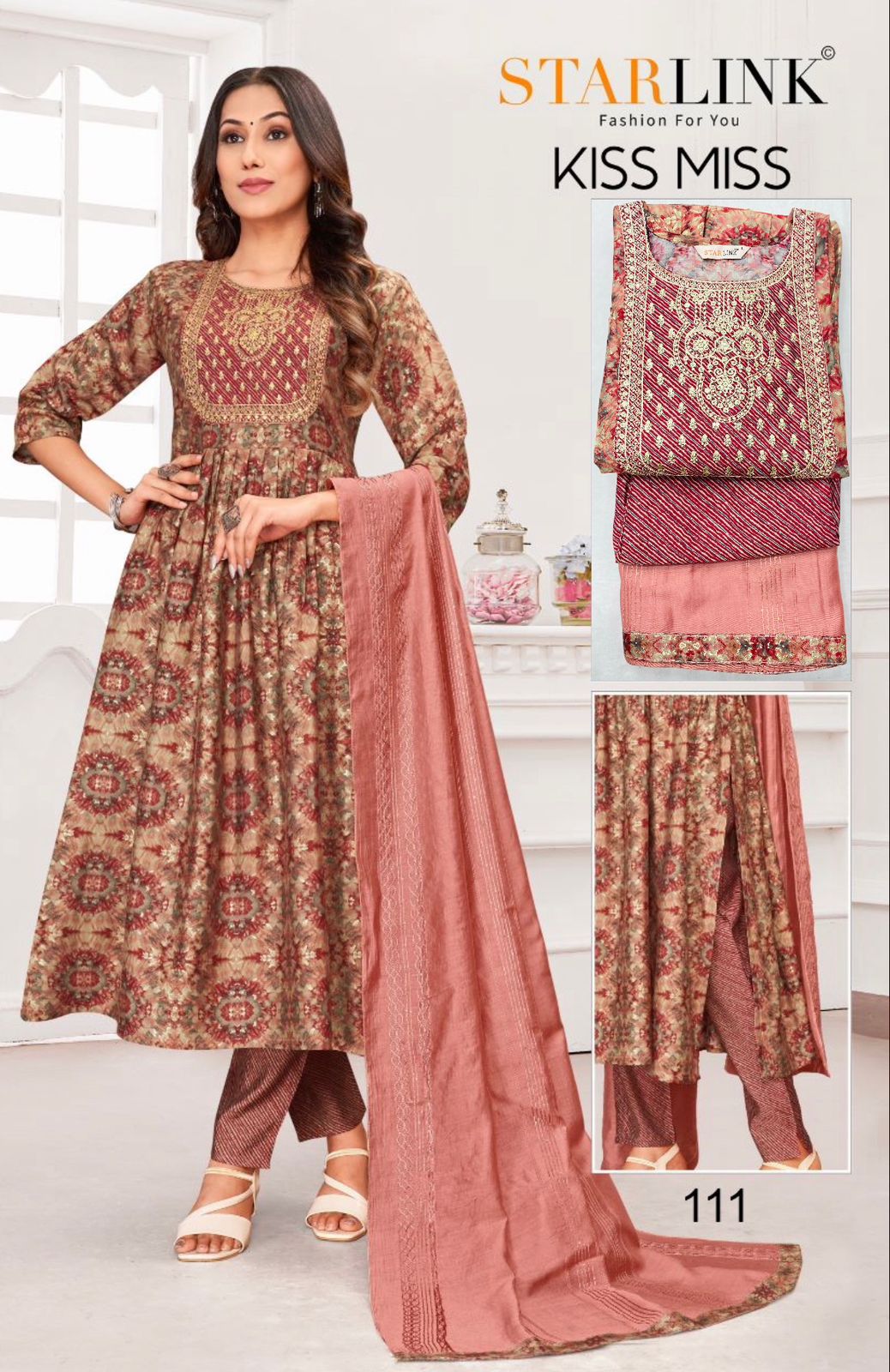 Starlink Kiss Miss Wholesale Nayra Cut Kurti With Chanderi Pant And Dupatta Combo