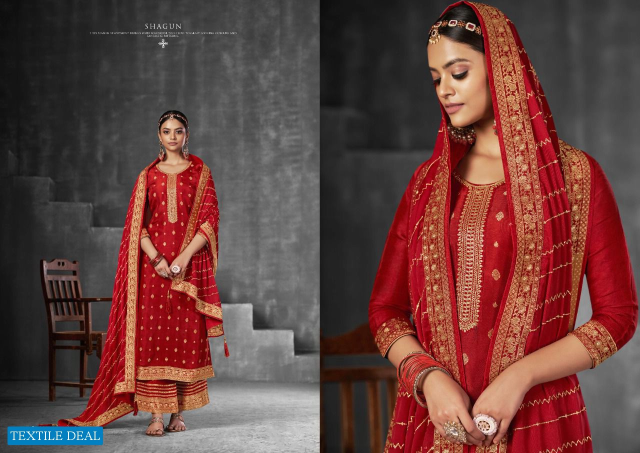 Sargam Shagun Wholesale Pure Viscose Russian Jacquard Straight Salwar Suits