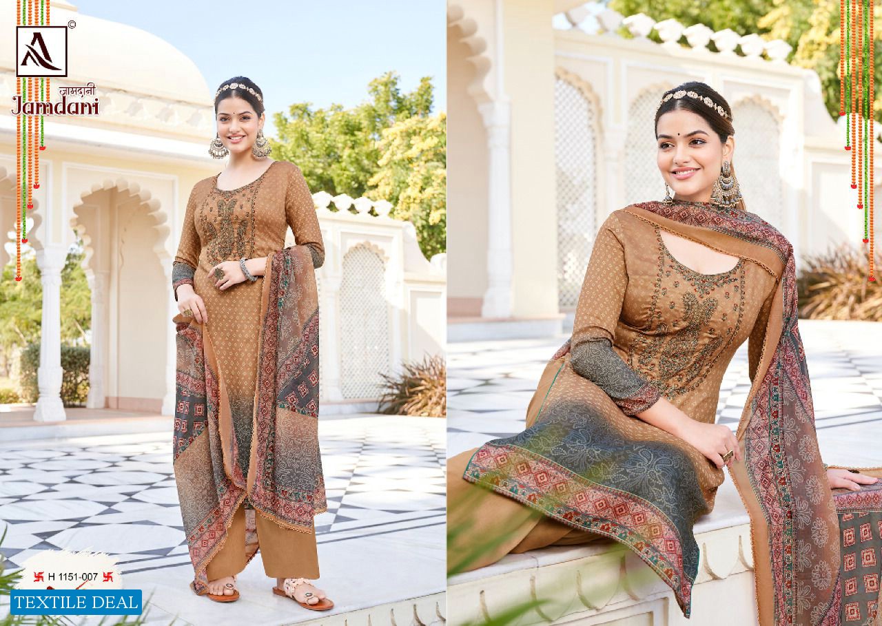 Alok Jamdani Wholesale Pure Zam Digital Print With Fancy Work Dress Material