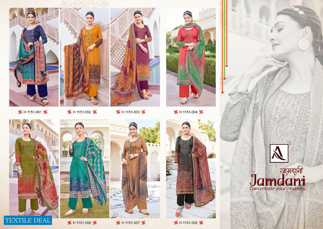 Alok Jamdani Wholesale Pure Zam Digital Print With Fancy Work Dress Material