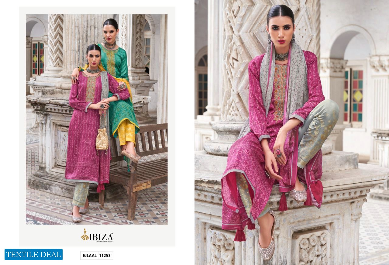 Ibiza Ejlaal Wholesale Pure Gajji Silk With Embroidery Work Salwar Suits