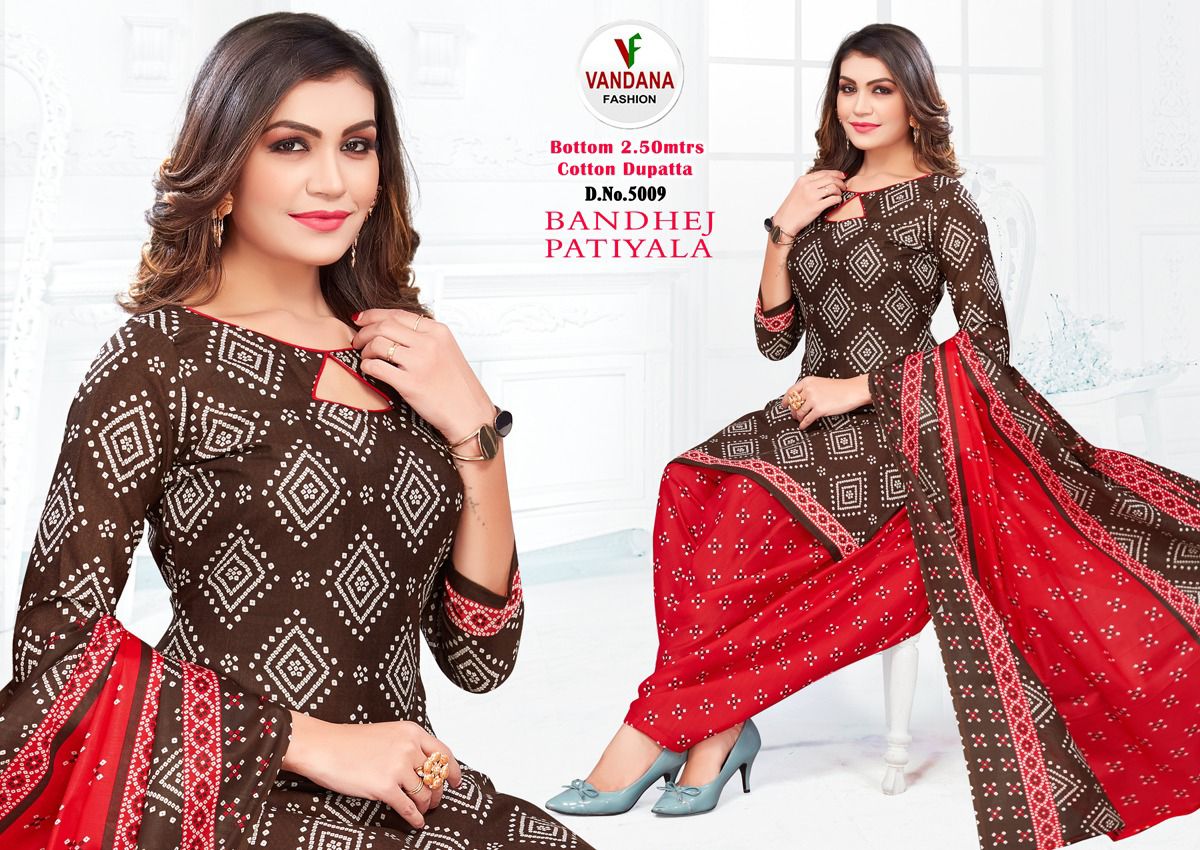 Vandana Bandhej Patiyala Vol-5 Wholesale Pure Cotton Dress Material