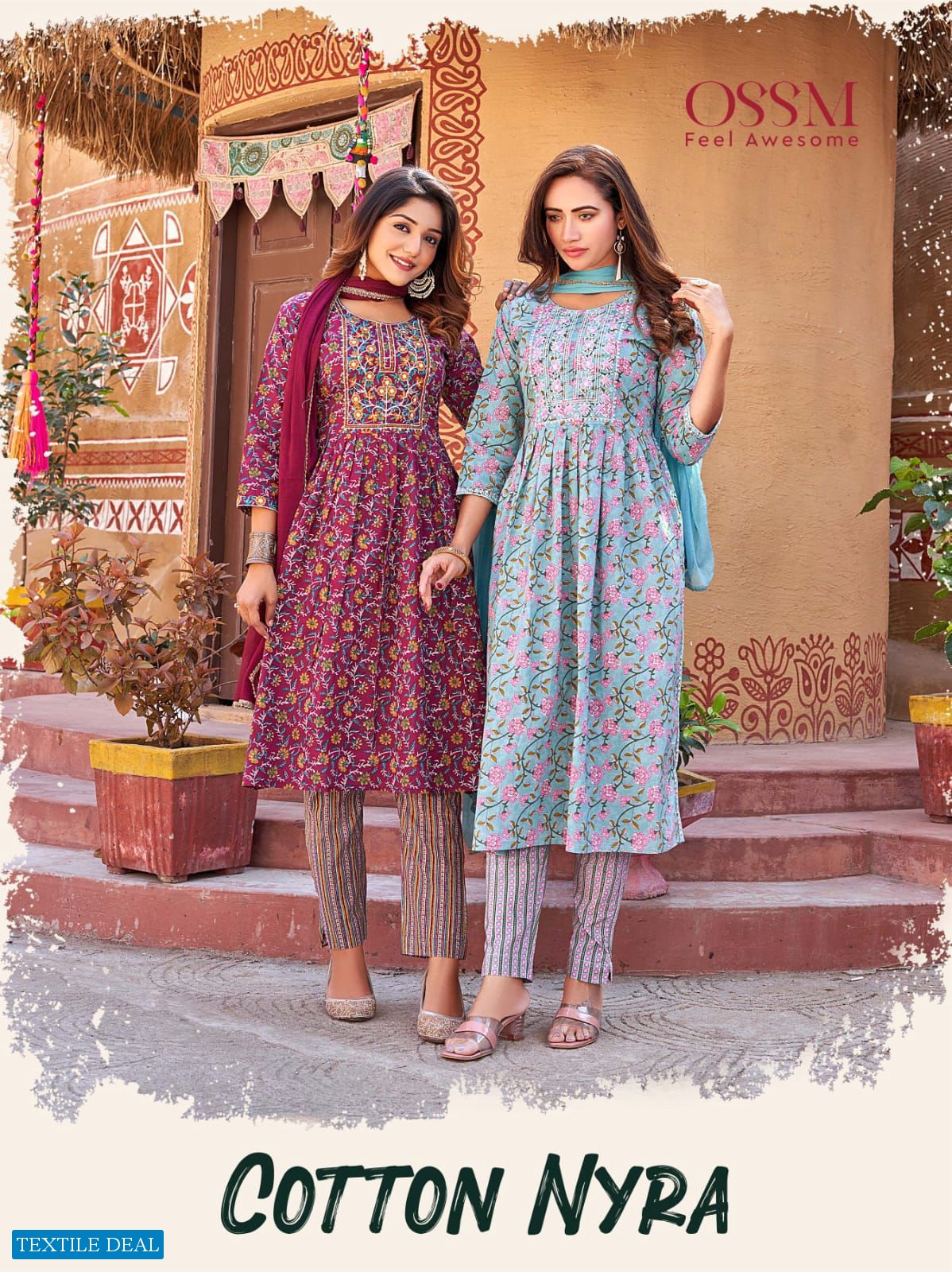 OSSM Cotton Nyra Wholesale Cotton Nyra Kurti With Pant And Dupatta Catalogue