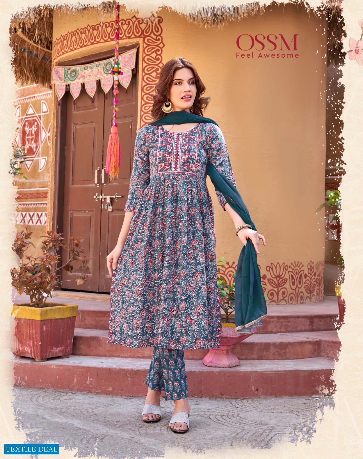 OSSM Cotton Nyra Wholesale Cotton Nyra Kurti With Pant And Dupatta Catalogue