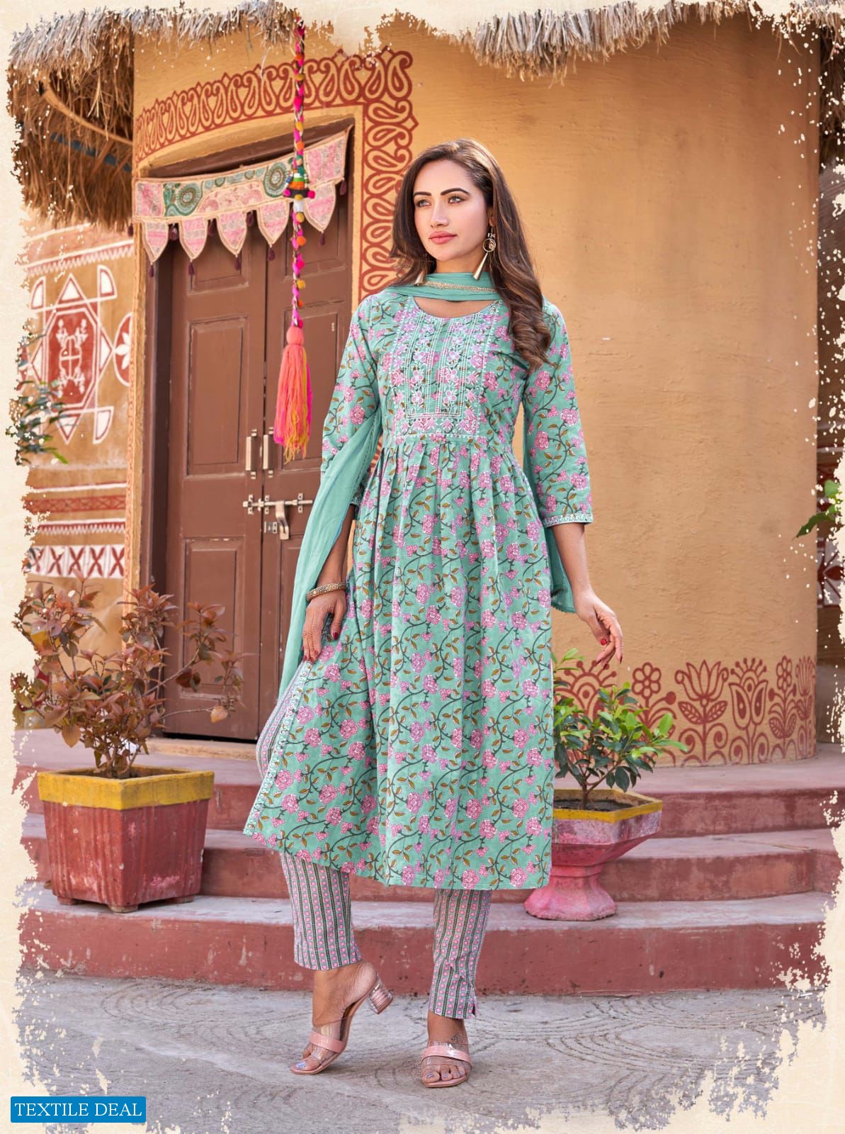 OSSM Cotton Nyra Wholesale Cotton Nyra Kurti With Pant And Dupatta Catalogue
