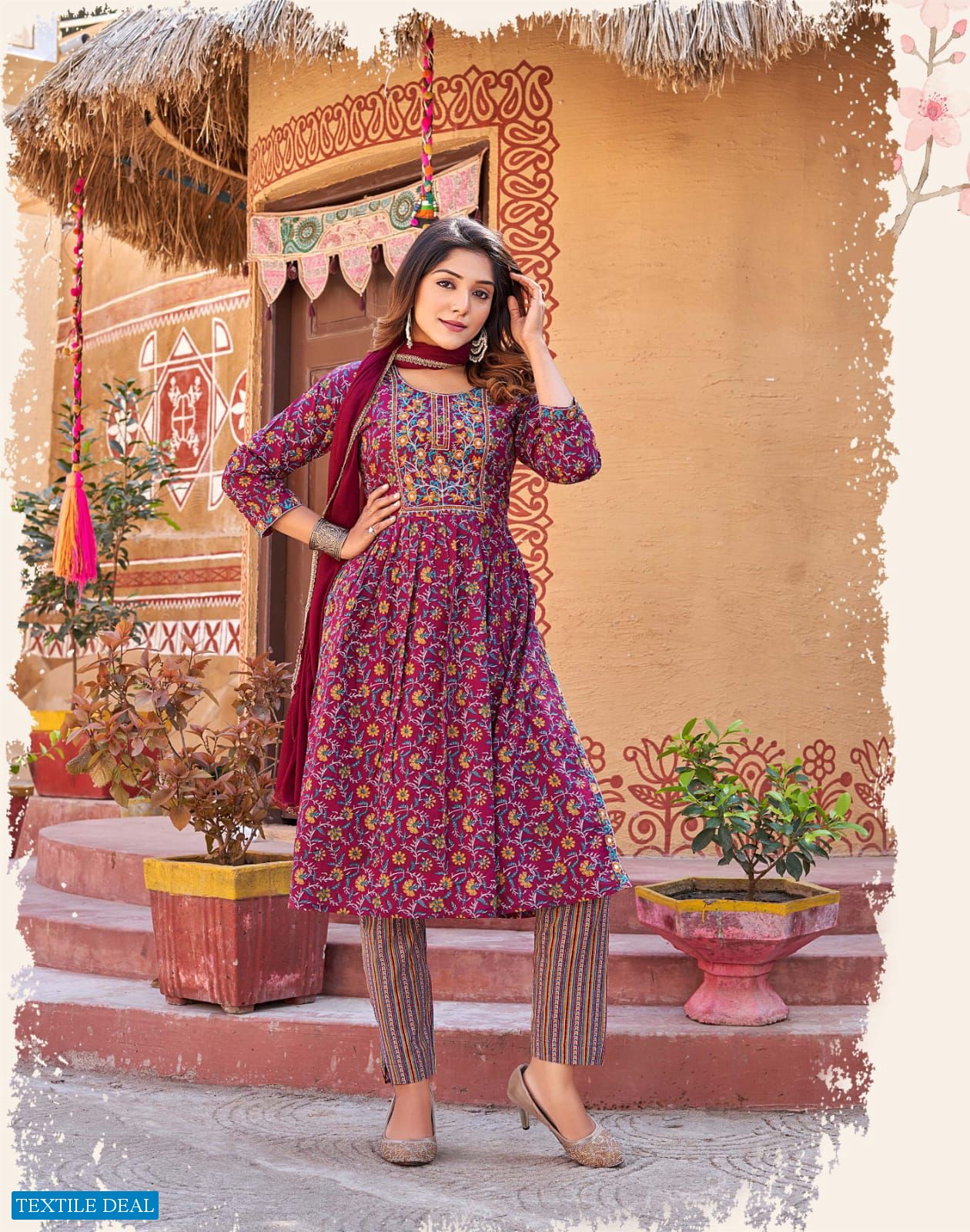 OSSM Cotton Nyra Wholesale Cotton Nyra Kurti With Pant And Dupatta Catalogue