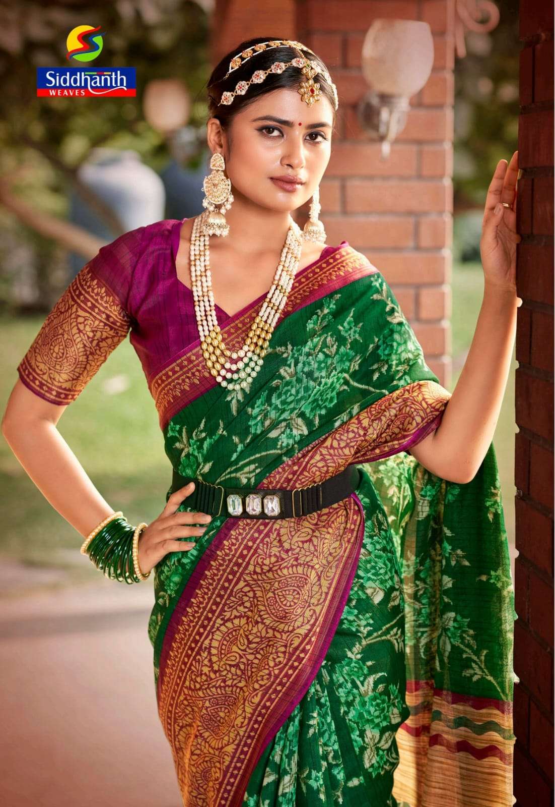 SIDDHANTH WEAVES GREENCHILI COTTON FANCY ETHNIC SAREES AT BEST RATE