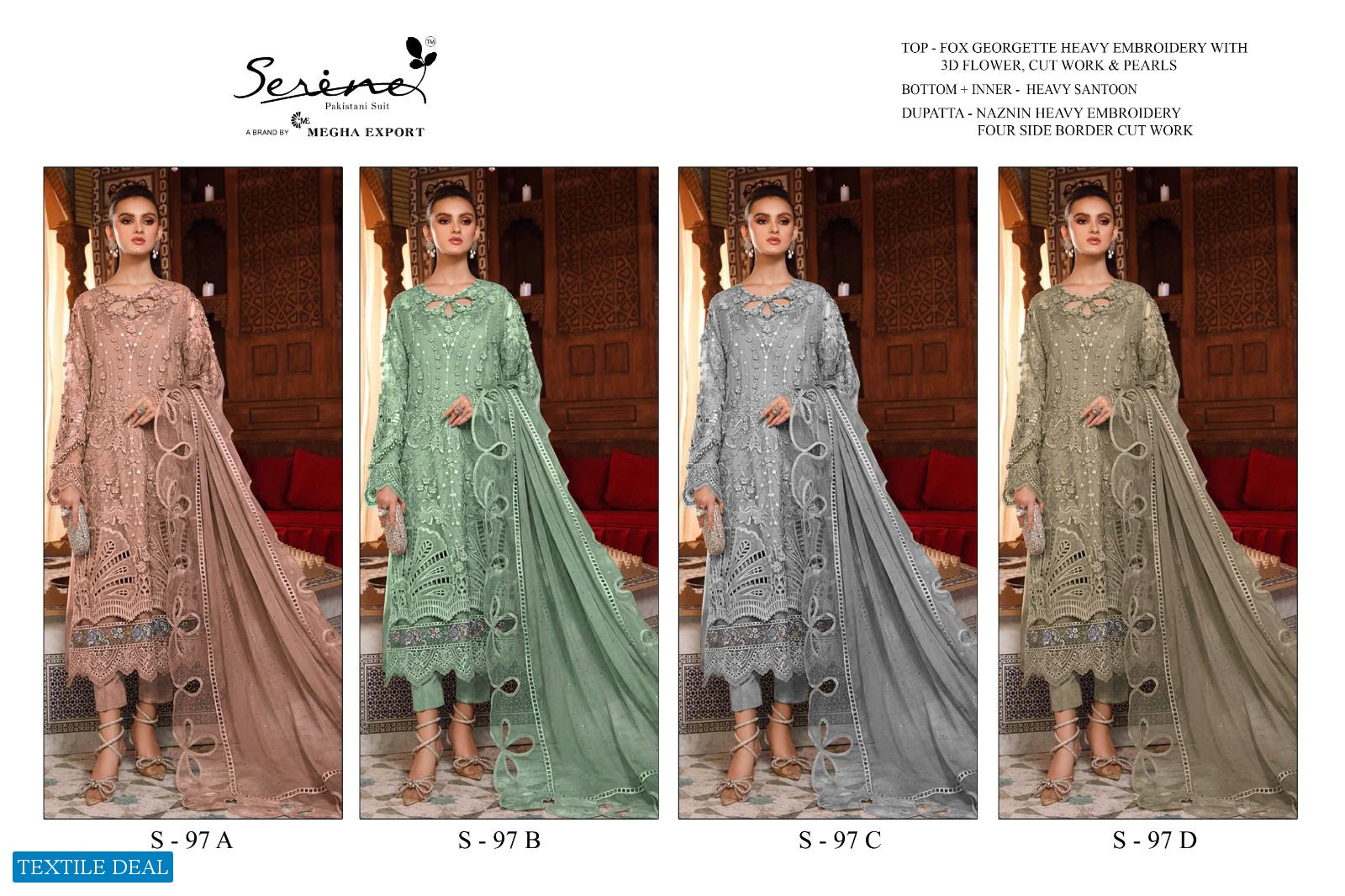 SERINE MEGHA EXPORTS SERINE S-97 GEORGETTE PAKISTANI DESIGNER SUIT