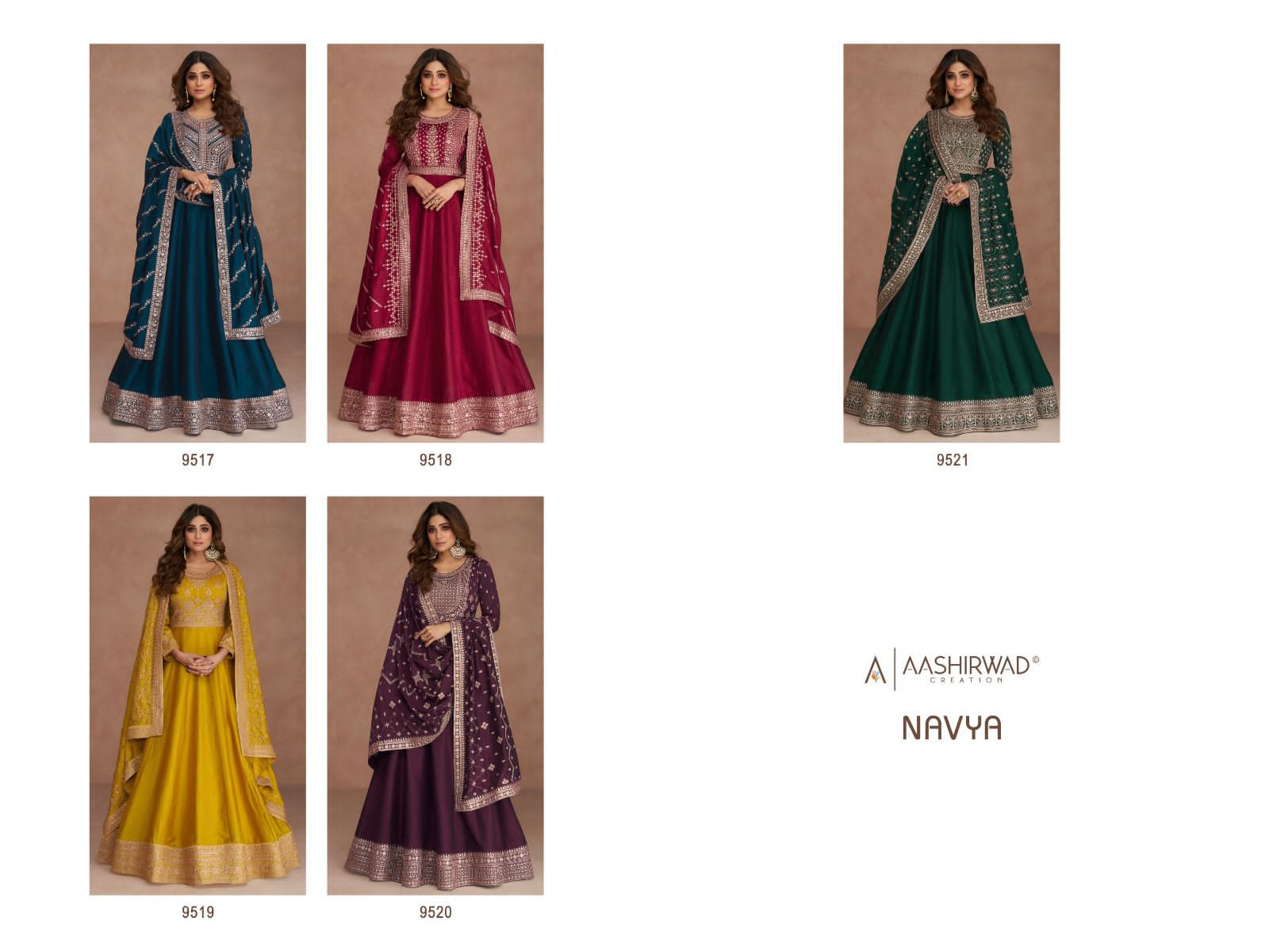 AASHIRWAD NAVYA 9517-9521 READYMADE ANARKALI DRESSES LATEST DESIGN 2023