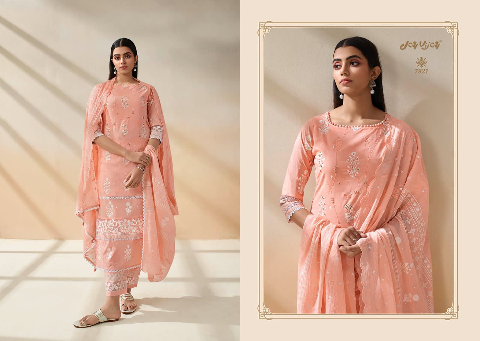 Jay Vijay Jiyana Wholesale Pure Cotton Borer Embroidery Block Khadi Print Salwar Suits