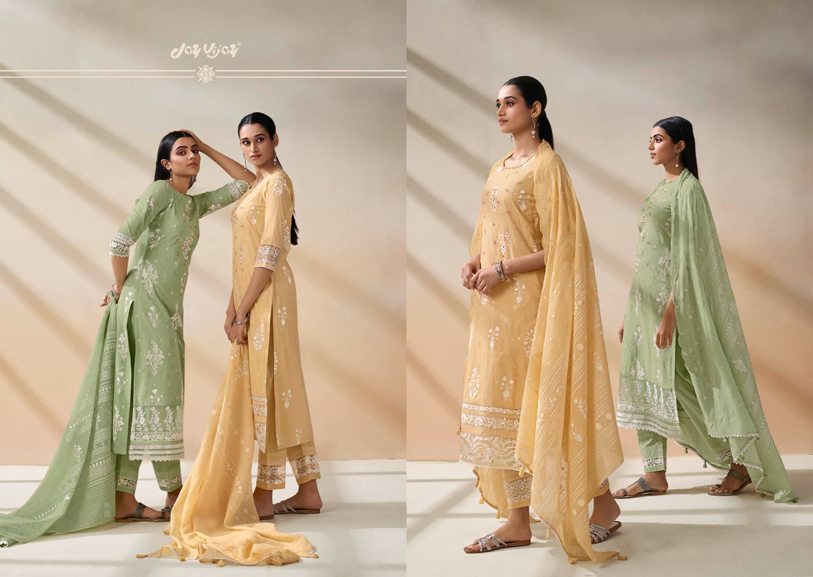 Jay Vijay Jiyana Wholesale Pure Cotton Borer Embroidery Block Khadi Print Salwar Suits