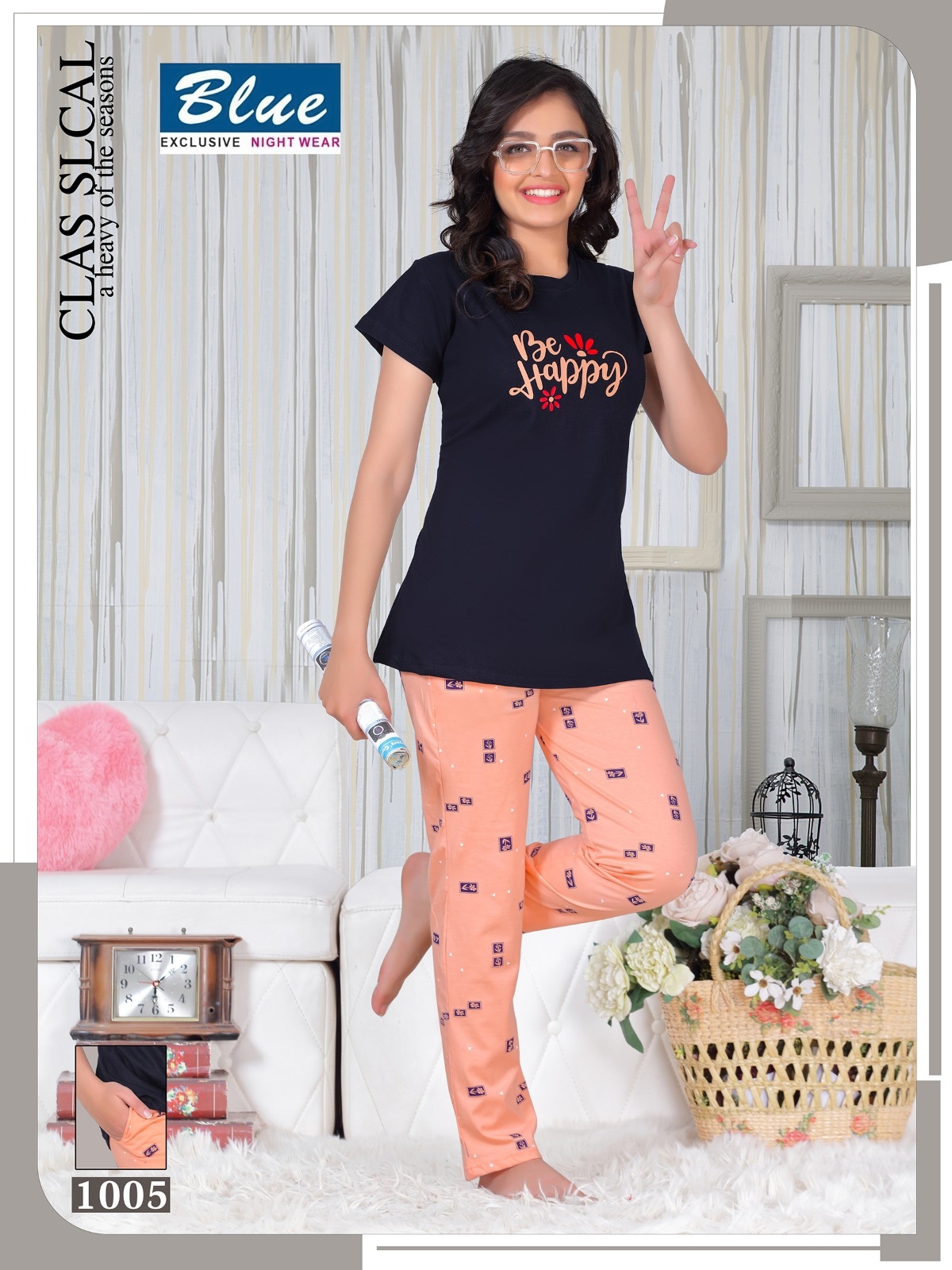 Blue Premium Lounge Wear T-Shirt Nightsuit Vol-16 Wholesale Night Suits