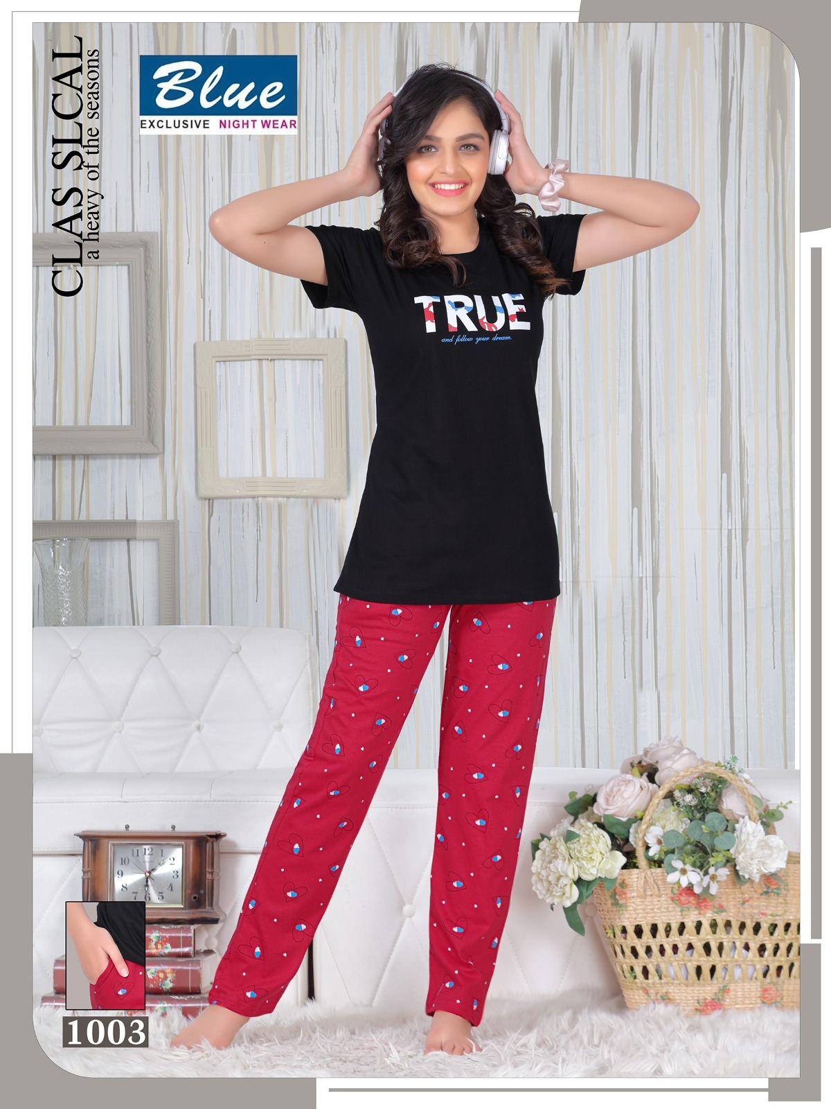 Blue Premium Lounge Wear T-Shirt Nightsuit Vol-16 Wholesale Night Suits
