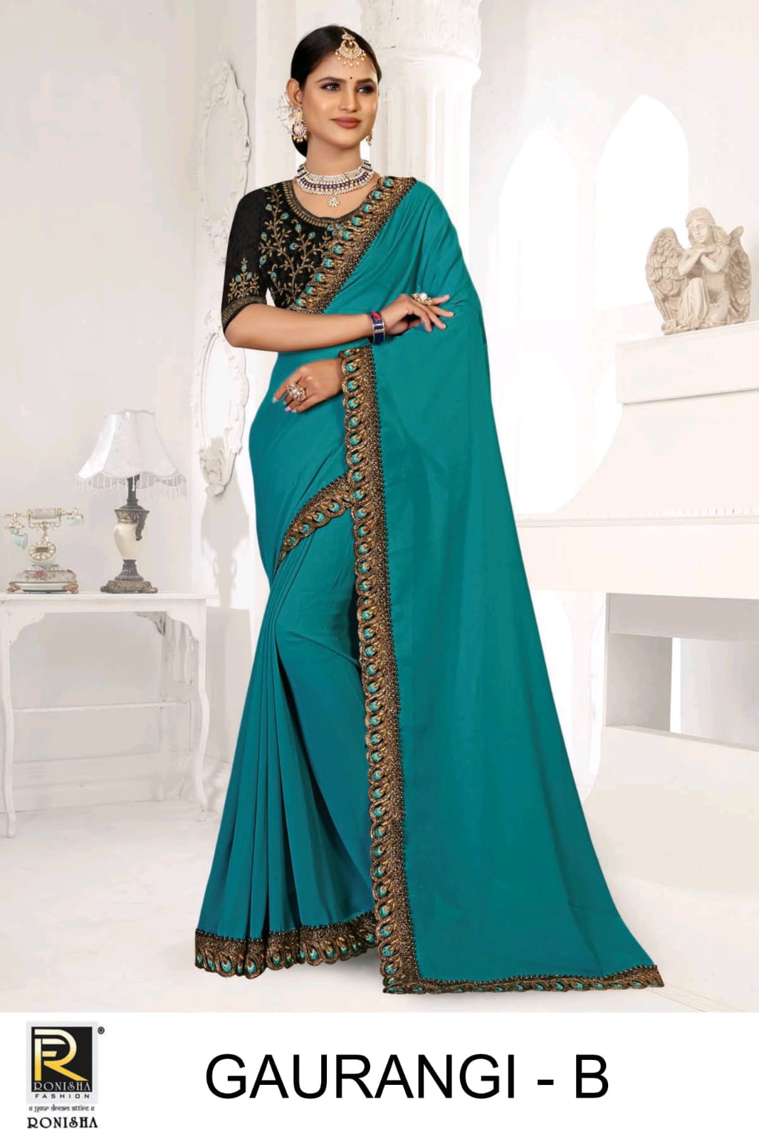 RONISHA GAURANGI BY RANJNA SAREE WORK BORDER BLOUSE SAREE COLLECTION