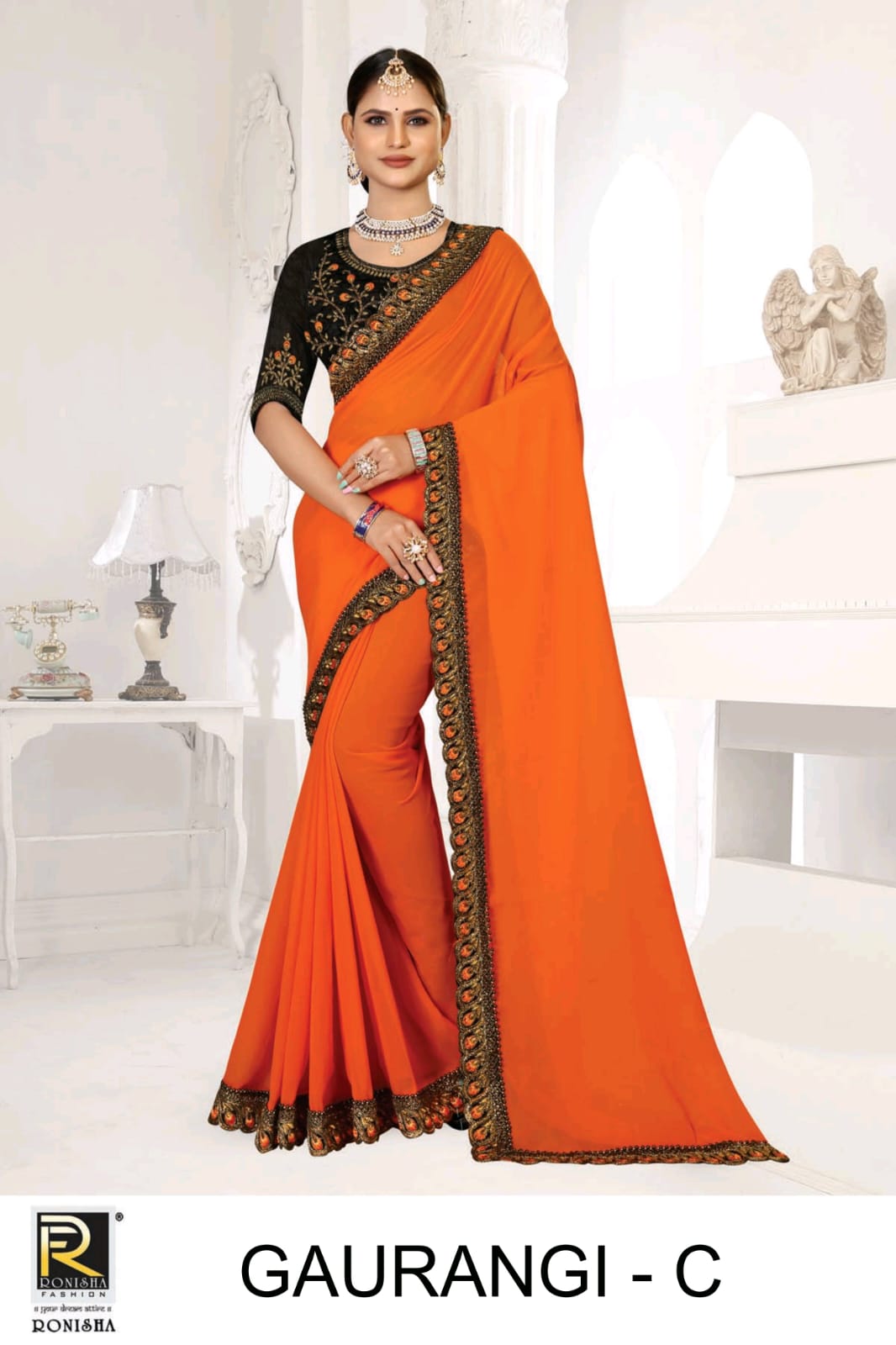 RONISHA GAURANGI BY RANJNA SAREE WORK BORDER BLOUSE SAREE COLLECTION