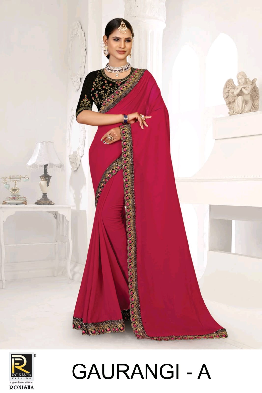 RONISHA GAURANGI BY RANJNA SAREE WORK BORDER BLOUSE SAREE COLLECTION