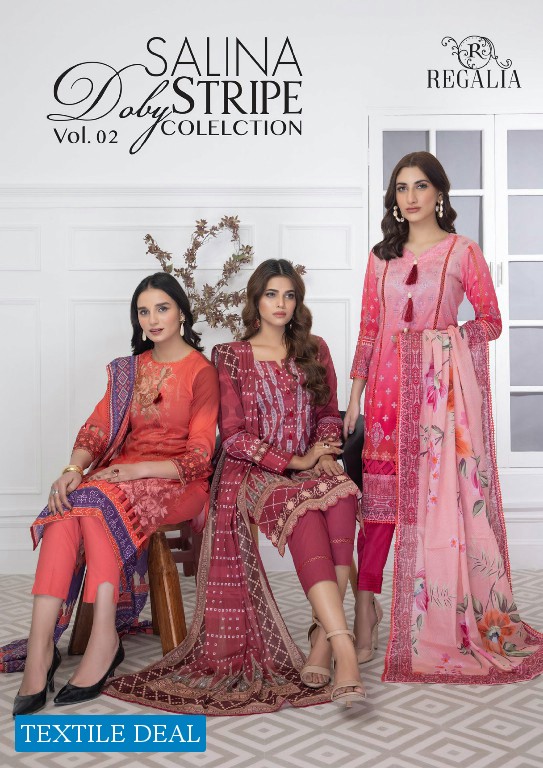 Regalia Salina Doby Stripe Vol-2 2023 Wholesale Pakistani Style Suits