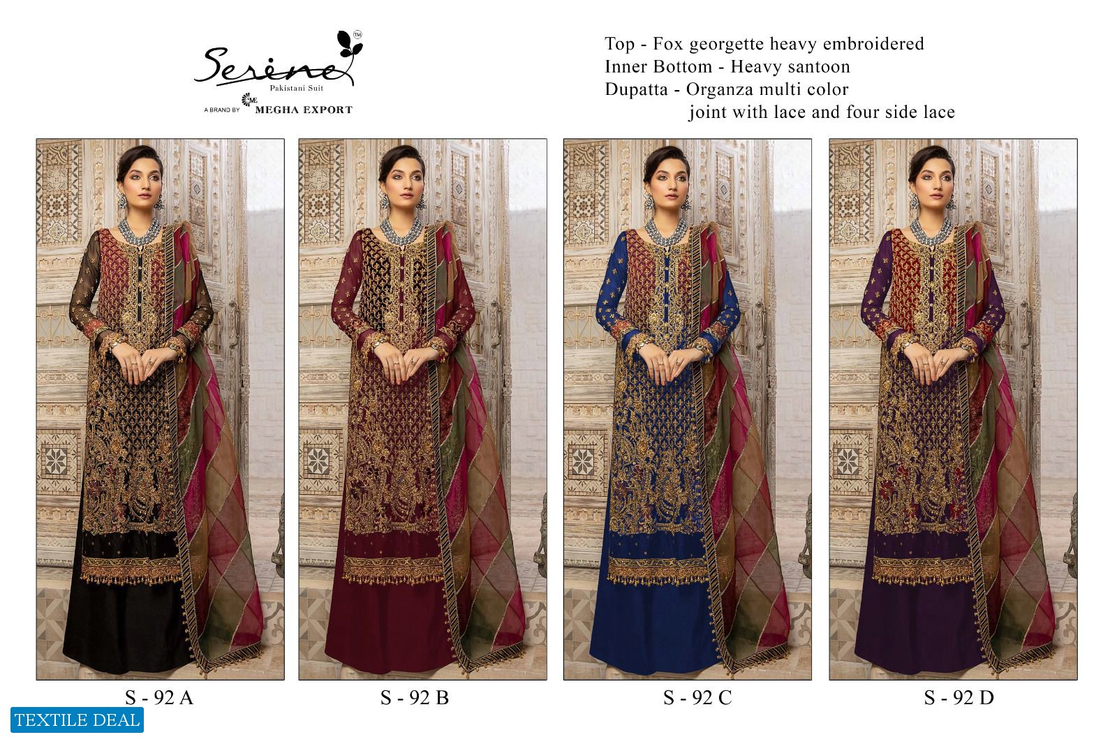 SERINE S-92 ABCD FAUX GEORGETTE UNSTITCHED PAKISTANI SUIT