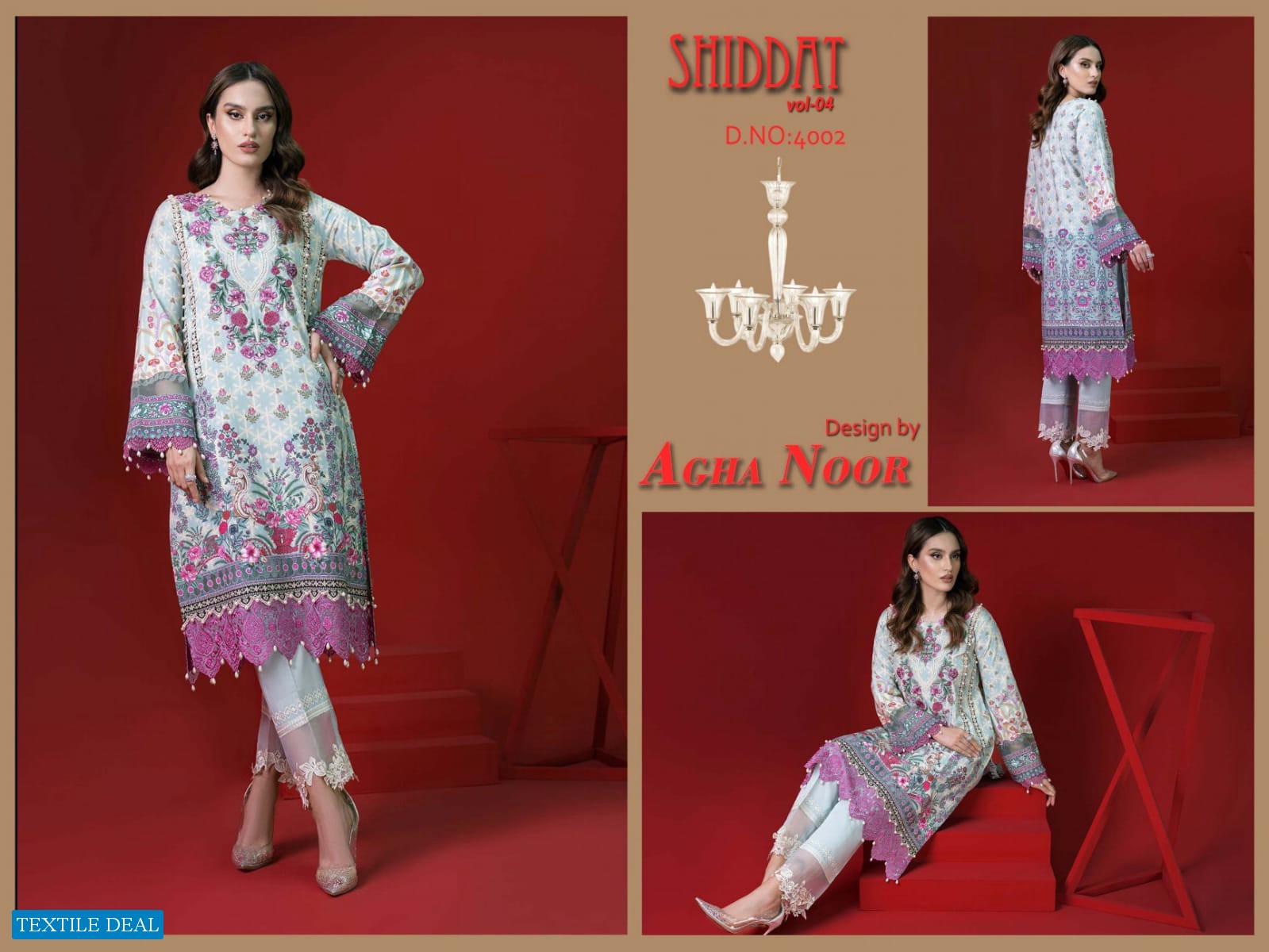 Agha Noor Shiddat Vol-4 Wholesale Self Embroidery Dress Material