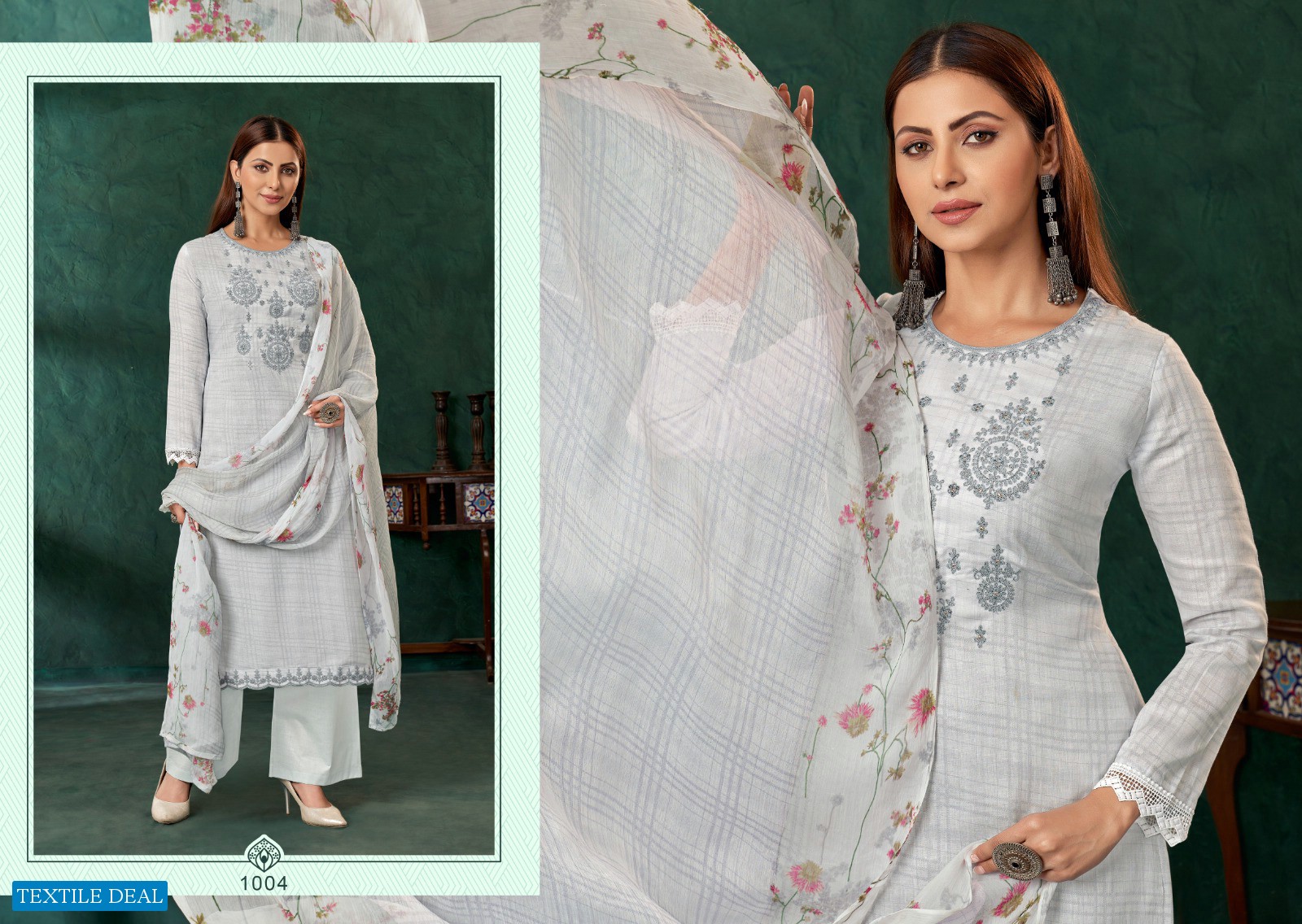 ZSM Aziza Wholesale Cotton Satin With Embroidery Self Work Dress Material